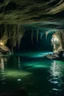 Placeholder: A water full underground in a cave with small lake