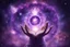 Placeholder: kundalini, connected to the universe, purple galaxy, holding universes in hands