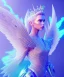 Placeholder: A crystalised queen, atmospheric, realistic, unreal engine, cinematic lighting, octane render. blue, pink, transparency, light, shine,bright, full body, transparent wings, blonde, long hair, nice smile