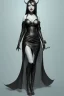 Placeholder: Mari Blanchard in a black leather gown, evil, femme fatale, villain, leather, busty, cleavage, angry, stern look. character design by cory loftis, fenghua zhong, ryohei hase, ismail inceoglu and ruan jia. unreal engine 5, artistic lighting, highly detailed, photorealistic, fantasy