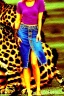 Placeholder: year 1996 denim fashion. Loose skirt, low waist. Colors: denim blue, blue, purple, cream, khaki, light green, lilac, plum, orange, terracotta, red, light yellow, lion yellow, pink, dark blue, beige. leopard, Cheetah . Kylie Minogue, Tyra Banks,Julia Roberts