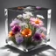 Placeholder: Flowers in a crystal cube