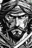 Placeholder: A man with rock eyes and two swords there colours are black and white