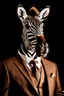 Placeholder: Portrait of an {Zebra} wearing a {brown} suit and sunglasses, {black} color background, realistic photography, shot on Sony dslr camera, Fujifilm --s 250