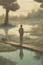 Placeholder: [Far future] A man around a pond