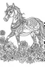 Placeholder: outline art for horse coloring pages with horse and flowers, white background, Sketch style, full body, only use outline, clean line art, white background, no shadows and clear and well outlined