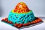 Placeholder: A cyan volcano with lava made out of soup designed in Ica stones painted by Keith Haring