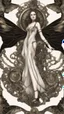 Placeholder: full length, steampunk delicate metal woman, moth, wings, black background