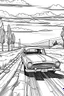 Placeholder: Outline art, no shading, car on the road, cartoon style, black and white, low detail, --ar 9:11