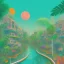 Placeholder: tropical city, latino, plants, streets, risograph, flat design, 2 colors