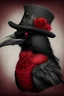 Placeholder: valentines crow portrait in victorian clothes, hat, red