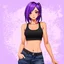 Placeholder: a pretty girl, relaxed, tank top, purple hair, digital art