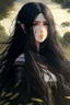Placeholder: Anime, wavy long black hair girl in medieval clothing in large field in the middle of the forest, HD, extreme detail in the face