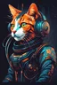 Placeholder: Ilustración lineal arte conceptual de un gato Calicó cyberpunk elegante, full body, hiperdetallada, increíble obra de arte, colores complementarios, maximalista