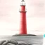 Placeholder: A pastel pencil drawing of the red lighthouse Andenes Lighthouse in Norway