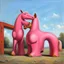 Placeholder: Big pink toy horse.19th painting