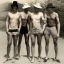 Placeholder: a group of four male friends with very small shorts on and large hats