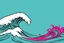 Placeholder: a background of surf waves with black linework, blue teal tones, surf culture, kawaii cute. + vector linework. swirling in bottom right. add pink and magenta graffiti lines over edges
