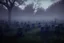 Placeholder: Creepy graveyard near the forest at night, 4k