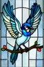 Placeholder: vitrail d'un geai bleu ailes déployées art déco d'après mucha