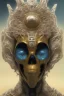 Placeholder: black male African alien, cracks in the voodoo head, wicked, Asian eyes, crown, blood, 8k, finely detailed, photo realistic, Boris Vallejo style turquoise skull head gold dragon space alien rain skeleton gold tooth silver helmet silver space suit spaceships