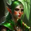 Placeholder: dnd, artistic, illustration, artstation, elf, bright green hair, green eyes, warrior, portrait