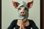 Placeholder: full body portrait of ninja pig humanoid pretty woman yoga weasel semi transparent hypnotic kind eyes in front of mirror
