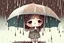 Placeholder: cute sad chibi girl crying in the rain under an umbrella