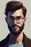 Placeholder: boy, young, glasses, beard, brown hair, brown eyes, medium hair, bangs side part, head and shoulders portrait, head and shoulders portrait, 8k resolution concept art portrait by Greg Rutkowski,