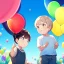 Placeholder: alone young anime child letting go of a balloon, looking up into the sky at the balloon