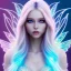 Placeholder: beautiful, soft, big smile face, whole head, long straight blonde hair blues eyes, crown on the head, clothing in transparent bluish and pink veil,fairy wings on the back, background brillante bluish and pink, hight definition, 8K