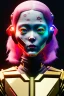 Placeholder: MCU Portrait, Front image. cyberpunk Asian woman, pink short hair. Ceramic, rabbit mask, latex suit. Red, black, gold, color. Punk style, minimal details. highly detailed, concept art, smooth, unreal engine 5, god rays, ray tracing, RTX, lumen lighting, ultra detail, volumetric lighting, 3d, finely drawn, high definition, high resolution.