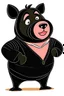 Placeholder: Pig in a black bear costume, in the style of early Hanna-Barbera