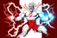 Placeholder: A detailed illustration of Zeus holding two lightnings in front of himself. One lightning is red and the other one is white. He is moving them together and there are flashes of lightning exploding from his powerfull move. The lightning is in the shape of half the letter Z. The red half is the top half, the white half is the bottom half. Zeus is wearing a red cape, has powerfull facial expresion, has white beard and long white hair with a gold Zeuz, greek, like crown. Lightning in the back.