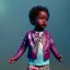 Placeholder: Zaire beetz toddler, full body, leather jacket, floral shirt, floral skirt, Nike sneaker, soft skin, city background, dramatic lighting, hyper realistic