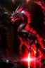 Placeholder: Gargantuan Red dragon with glowing red eyes in dark waterfall