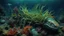 Placeholder: animals creatures, plants from subanautica from deep sea, leviathan's a lot of sea plants very deep, beautiful, river of magma, green and blue.