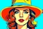 Placeholder: beautiful woman in hat in pop art style