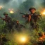 Placeholder: vietnam war. jungle. cd cover. bokeh. lens flare. warm lights. high detailed