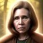 Placeholder: upper body photorealistic jedi carrie fisher in Star Wars, sharp brown eyes, photorealistic skin, dark brown jedi robe, cinematic lighting