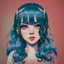 Placeholder: singer Melanie Martinez face, beautiful cyberpunk huge girl, hyperdetailed, illustration by Katsushika Hokusai, darkblue tones,