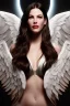 Placeholder: Liv Tyler has angel wings. She has beautiful eyes. Her hair flies in the air., closed eyes, rtx, reflection, 8k, glow, winning photography, caustics