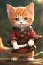 Placeholder: little cat created bravely holding a sword. The cat should be red-haired, with a wary atmosphere around it that emphasizes its bravery, best ever scene, vivid color, Realistic, HD, Hi-Res, realistic, vivid color, Highly Focused, 8k, clear