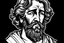 Placeholder: Visualize the black and white simple line illustration of designs showcasing Portrait of saint Joseph. Make him younger