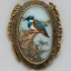 Placeholder: cameo brooch of a kingfisher, decorative design, classical ornament, bilateral symmetry, highly detailed etching, marble carving