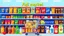 Placeholder: A design for a supermarket called (full market) filled with various fruit juices, various chips, various types of Fanta, Coca-Cola, Sprite, various famous chocolates, a full shopping cart, packaged cheeses, butter, and pasteurized milk, in cheerful, vibrant, and eye-catching colors.
