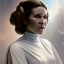 Placeholder: extremely detailed 8k hyperspace wallpaper,complete and photo realistic detailed zoomed out stunning photo realistic portrait of carrie fisher as Princess Leia in star wars with photo realistic fine and simple hairstyle, brown eyes, professional majestic photo realistic painting by Ed Blinkey, Atey Ghailan, by Jeremy Mann, Greg Manchess, Antonio Moro, trending on ArtStation, Intricate, High Detail, Sharp focus, dramatic, by greg rutkowski, realism, beautiful and detailed lighting,