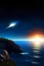 Placeholder: Acrylic image of a meteor going over the sky above the ship floating to the horizon