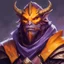 Placeholder: dnd, portrait of dragonborn with yellow orange scale, mighty conquerer, purple cape