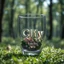 Placeholder: Create hyper-realistic photo of a glass tumbler in a wild forest. Inside, a miniature [Istanbul] with landmarks. A trasparrent 3D text of [City] blends naturally into the landscape . Soft bright daylight, reflections, and subtle imperfections like fingerprints. DSLR quality, sharp focus.